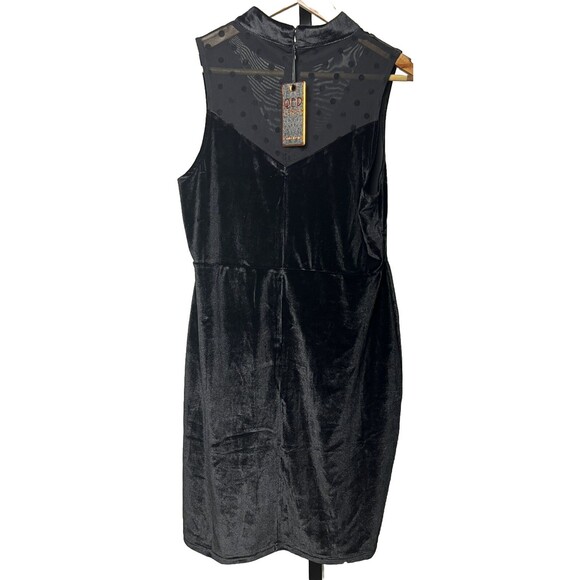 QED London Dress Sleeveless Black Velvet Swiss Dot Net Size 12 NWT Goth Clubwear - Picture 2 of 4